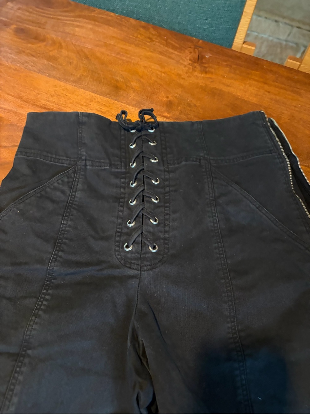High-Waist Black Lace-Up Women’s Jeans